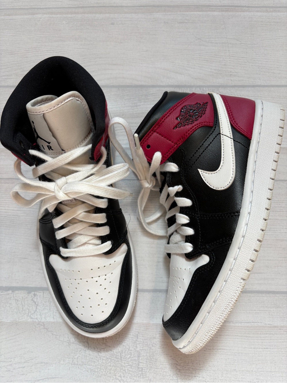 Nike Women’s Air Jordan 1 Mid Black White Red Sneakers